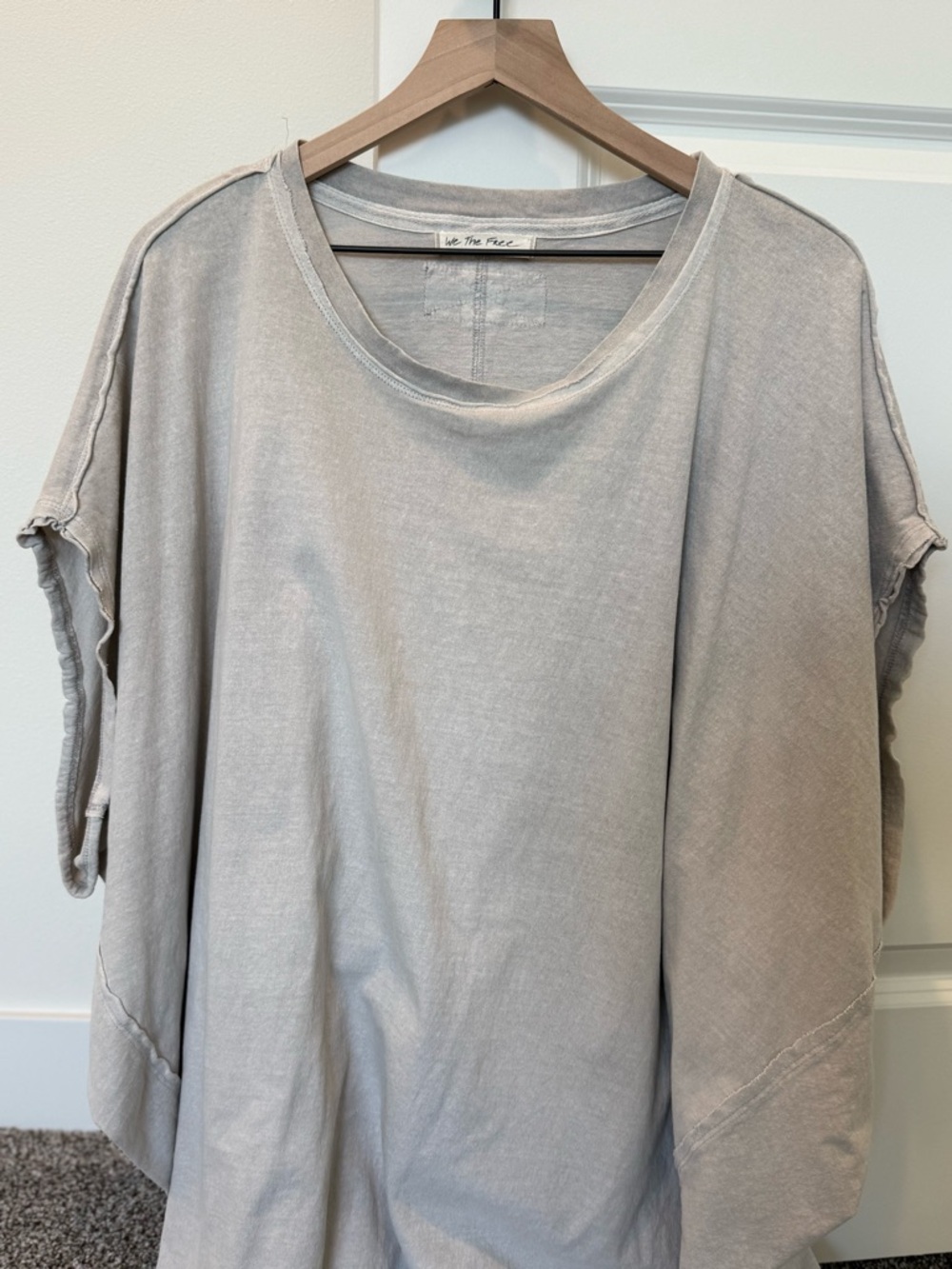 Free People Light Gray Relaxed Short Sleeve Top